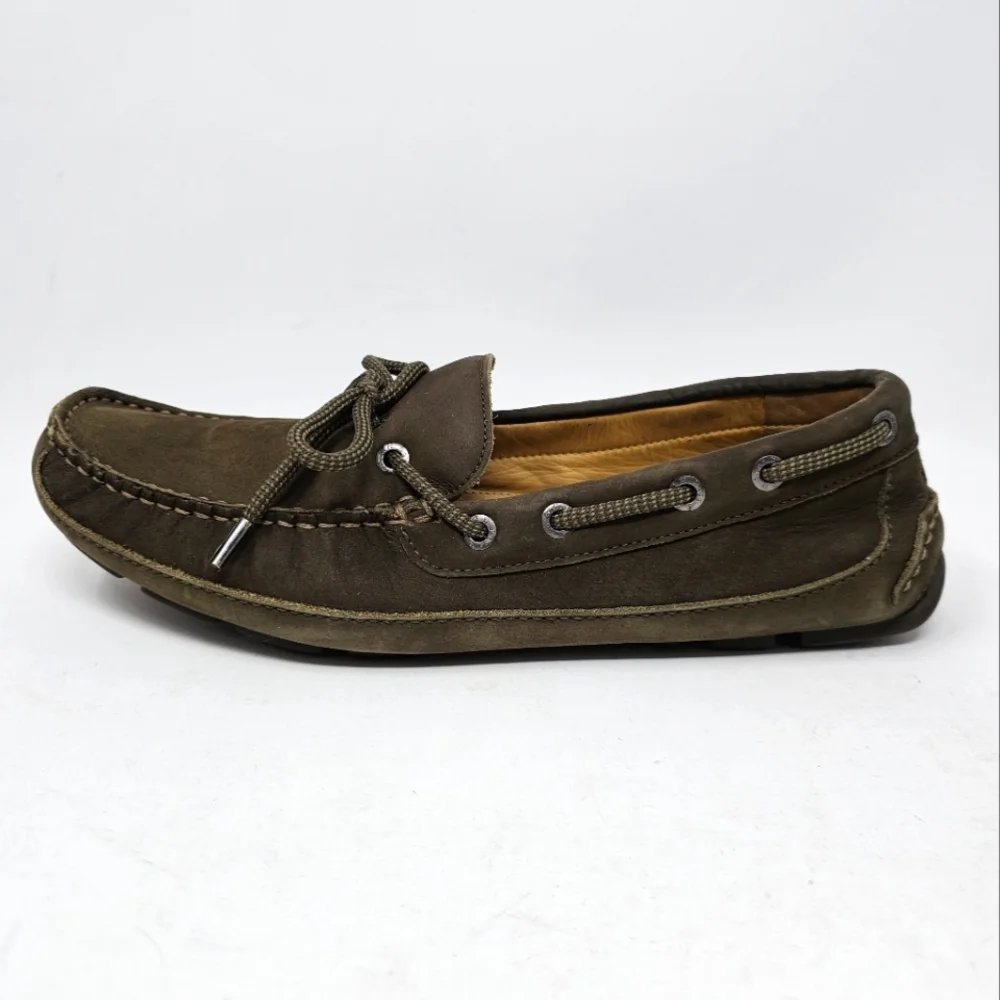 Bass Tuscany Mens Leather Driving Loafers Size 9 Dark Brown Olive‎ Nice Traction